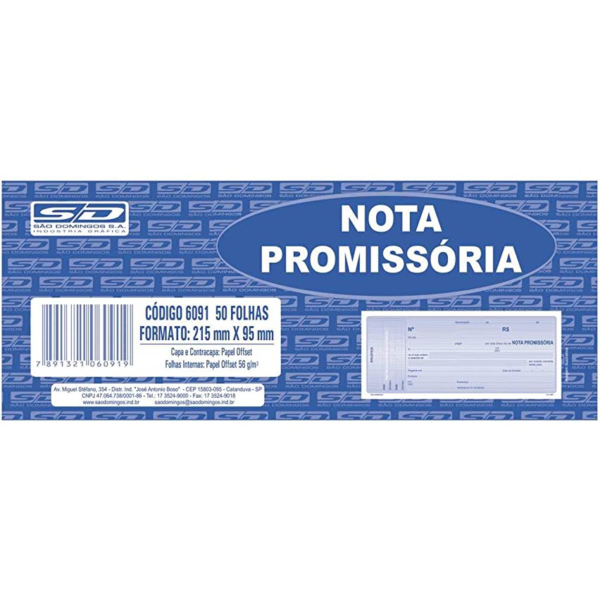 NOTA PROMISSORIA 215mm X 95mm  OU 145mm X 65mm SAO DOMINGOS – PAPELARIA – ESCRITORIO
