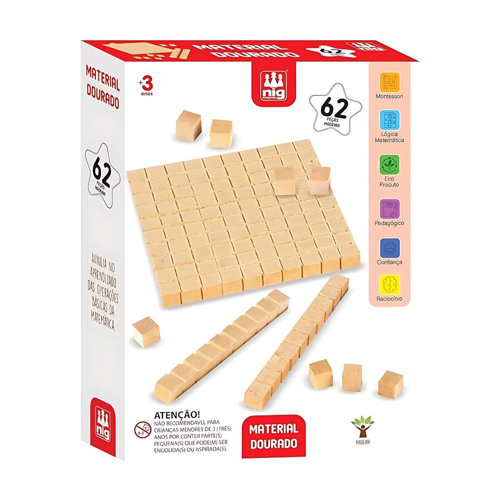 MATERIAL DOURADO ESCOLAR 62 PECAS EDUCATIVO – NIG BRINQUEDOS