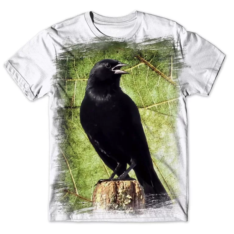 Camisa Camiseta Masculina Ave Pássaro Preto Graú
