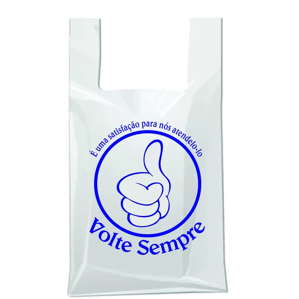 Sacola Alça Camiseta volte sempre  Tam. 40×50 100 Unidades  -supermercados – mercearias – roupas – l