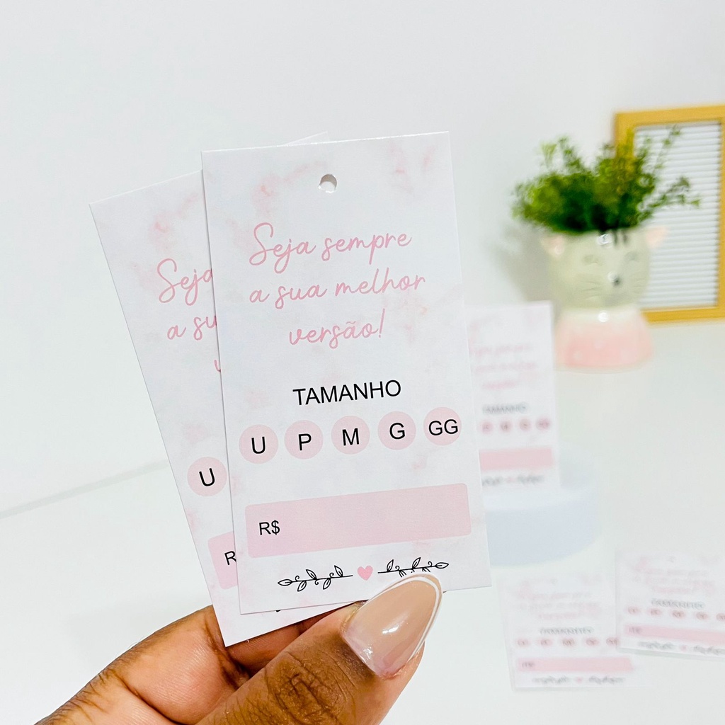 50/100 Tags Etiqueta De Roupa 9x5cm – Etiqueta Rosa – Frase Motivacional