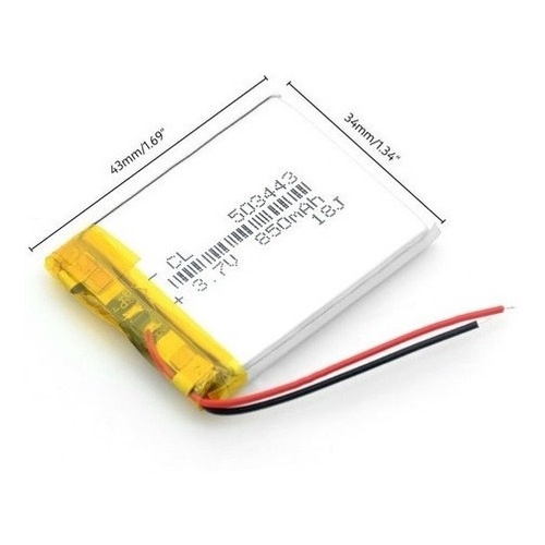Bateria  850 Mah  3.7v  Com 2 Fios 5mm X 34mm X 43