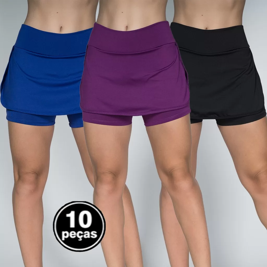 Kit 10 Shorts Saia Fitness Tapa Bumbum Feminino Curto Treino Moda