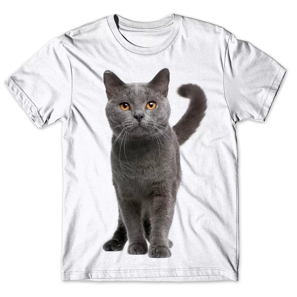 Camisa Camiseta Masculina 3d Gato Chartreux 1