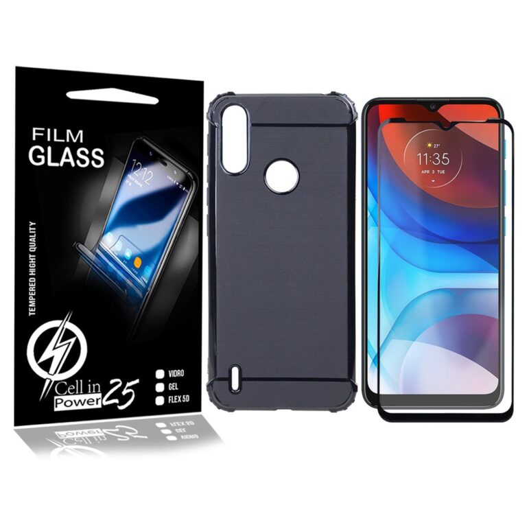 Película Vidro 3D + Capa Emborrachada Moto E7 Pow