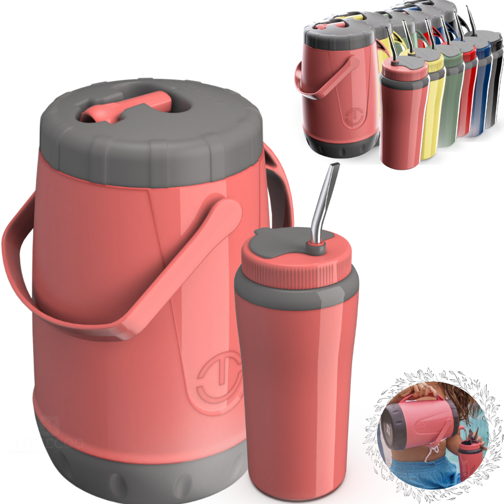 Kit Tereré Térmico Unitermi Completo com Cuia Copo Bomba Inox Garrafa Térmica Jarra Água Gelada Mate