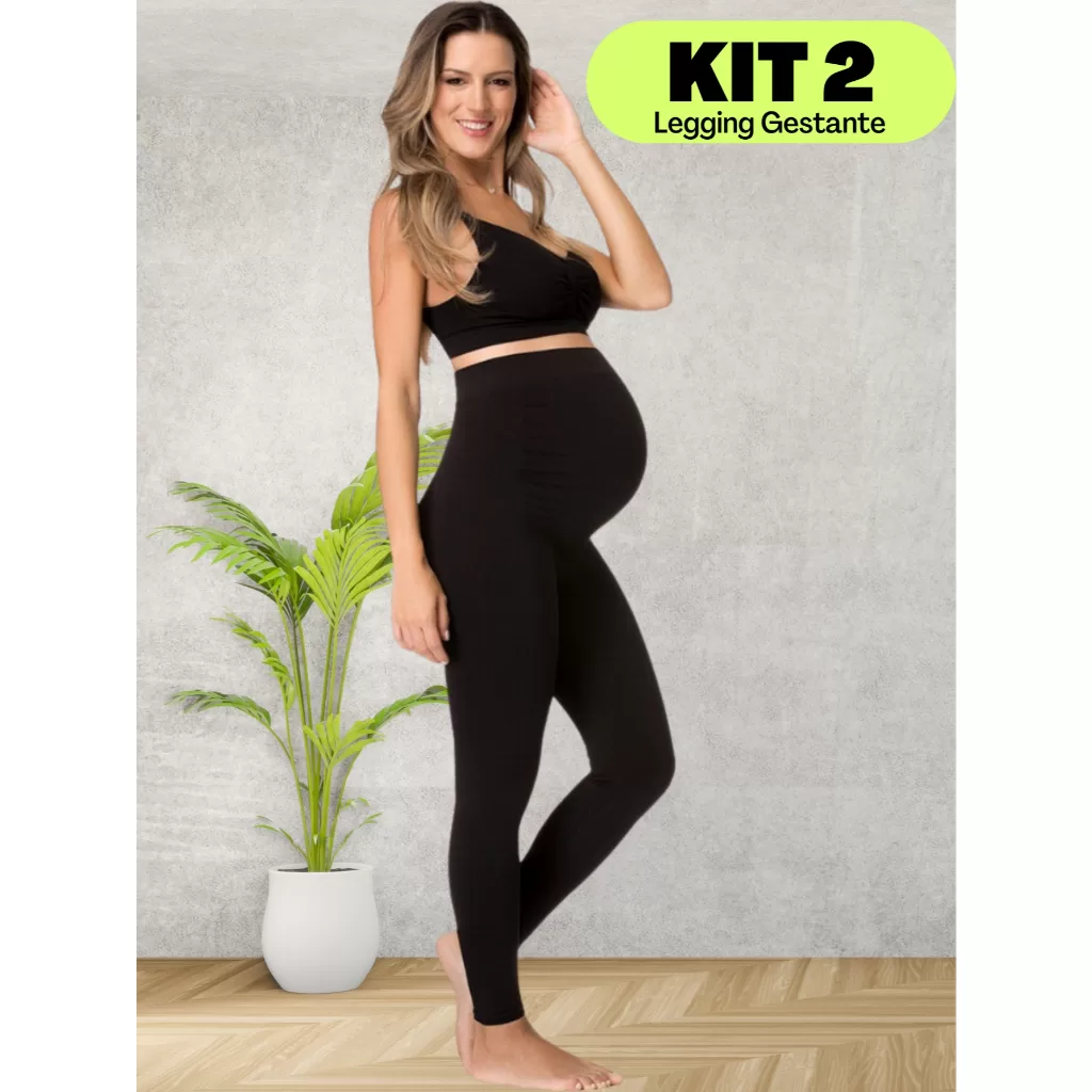 Kit 2 Calça Gestante Legging Grávida Cintura Alta Preta Leg Zee Rucci