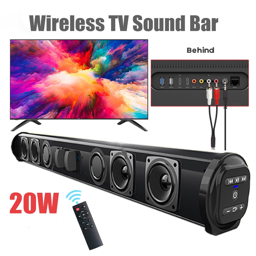 Potente Home Theater TV Som Bar Speaker Com Fio Bluetooth Surround Soundbar Subwoof Para PC Alto-Fal