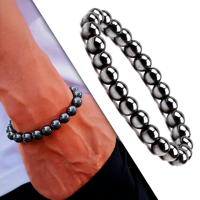 Pulseira de Pedra Hematita Natural SANTAMORE em fi