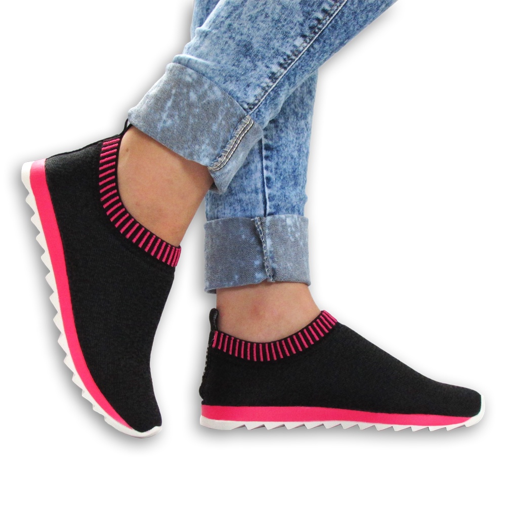 Tênis Caminhada Feminino Masculino Sem Cadarço Tipo Meia Academia Correr Caminhar Malhar Slipon quei