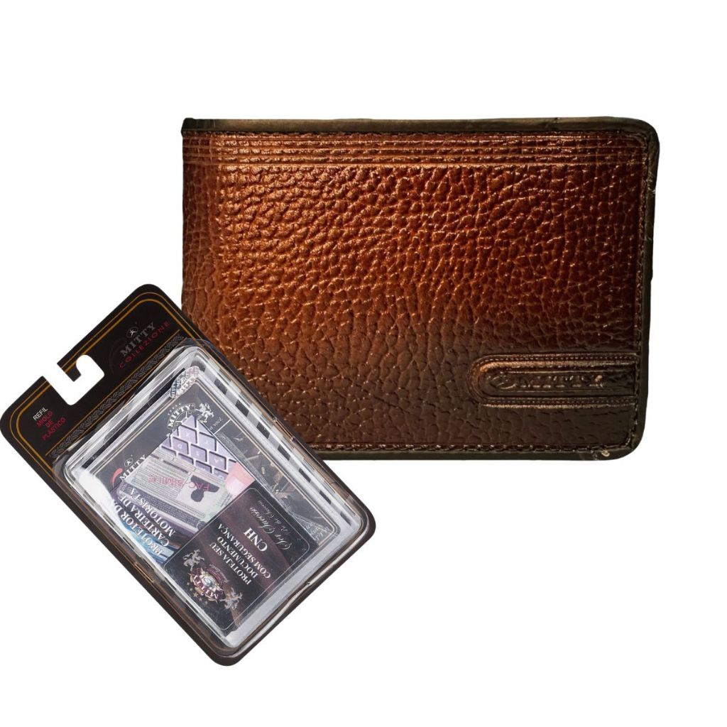 Carteira Masculina De Couro Mitty – M1M Conhaque + Refil Plastico PLM1