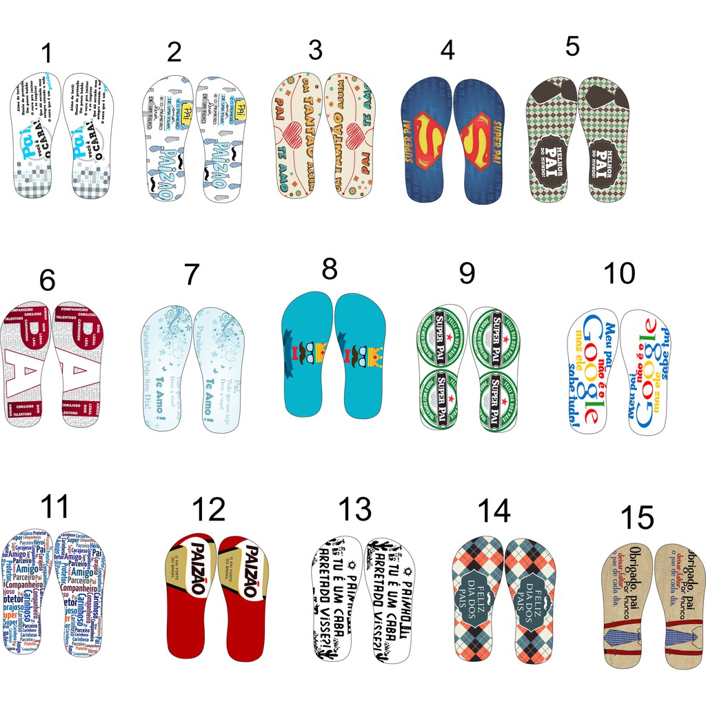 15 Estampas Impressas Prontas Para Chinelos Dia Dos Pais
