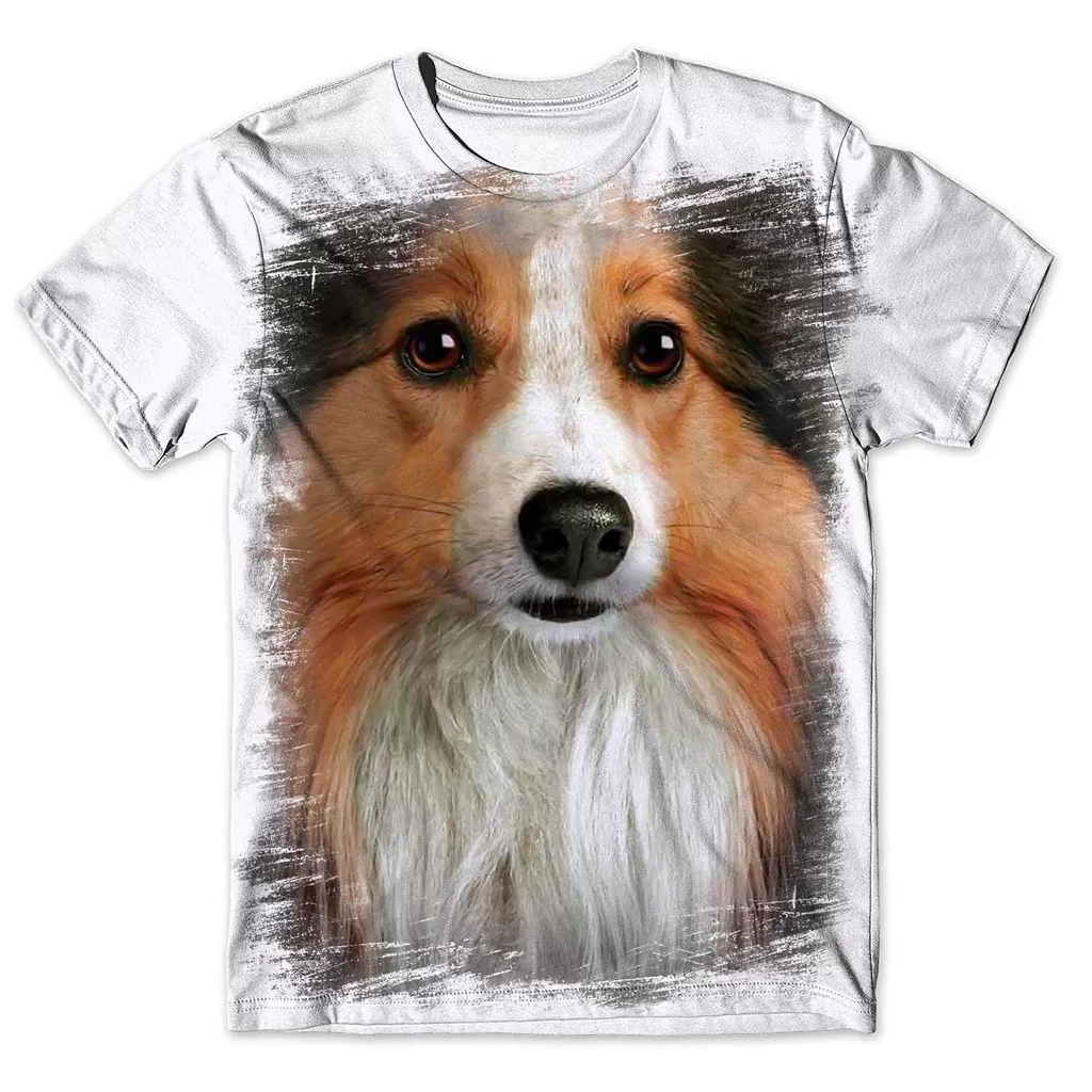 Camisa Camiseta Masculina 3D Cachorro Sheltie