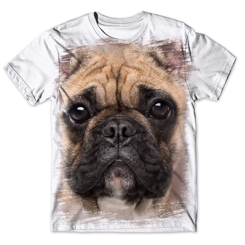 Camisa Camiseta Masculina 3D Cachorro Bulldog 3
