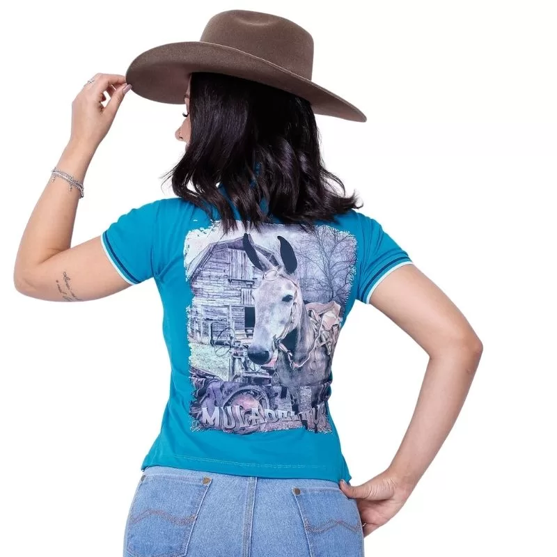 Camiseta Muladeiros Feminina Country Gola Polo Jade