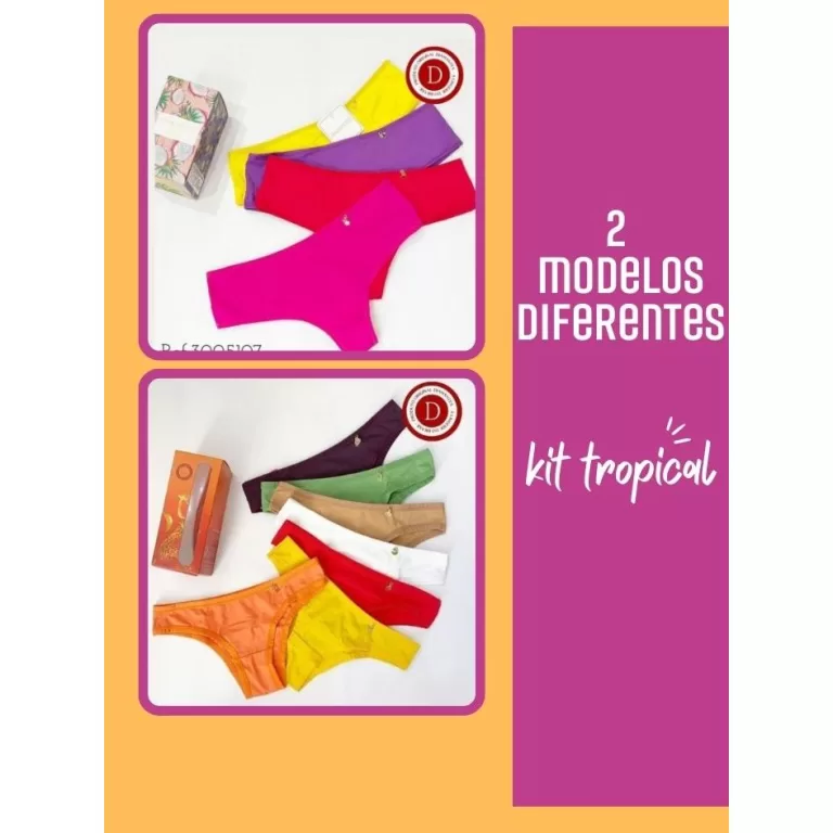 Kit 7 Calcinhas Microfibra  Diamantes Lingerie Con