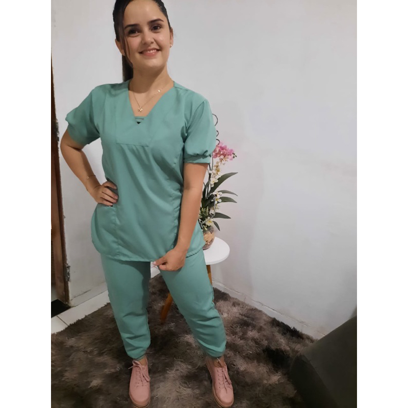 Conjunto Pijama Hospitalar/Cirúrgico Oxfordine Scrub Acinturado calça +blusa