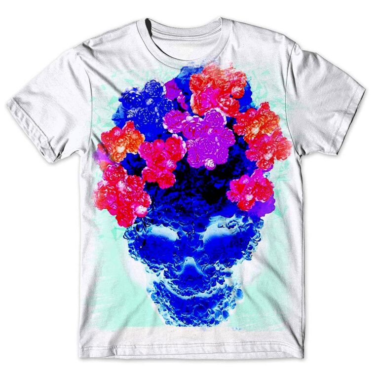 Camisa Camiseta Masculina Caveira Rosas Flores 18