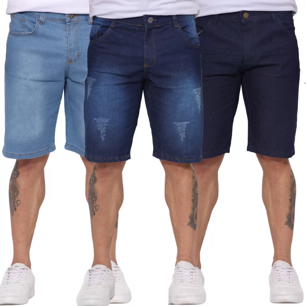 Kit 3 bermudas Jeans com lycra Masculinas Tamanhos NORMAL E PLUS SIZE PREMIUM