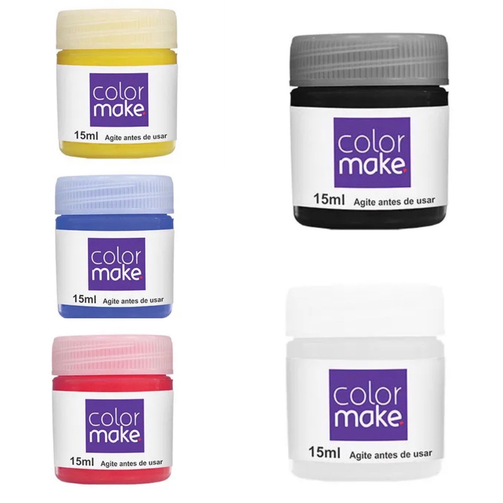 Kit Tinta Liquida Facial Colormake 15ml C/ 5 (preto/branco/azul/amarelo/vermelho)