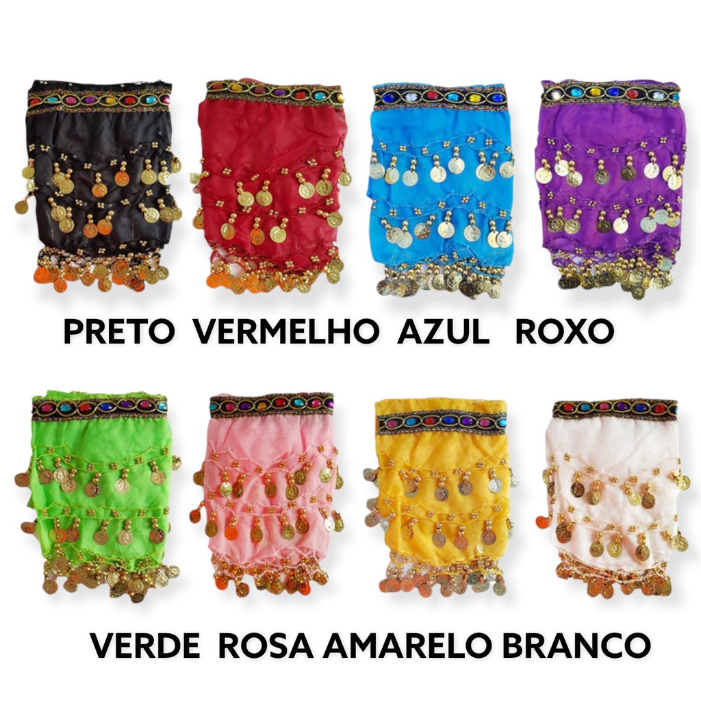 Lenço Dança Do Ventre Com Pedras e Moedas De Quadril Cigana Várias Cores Promoção