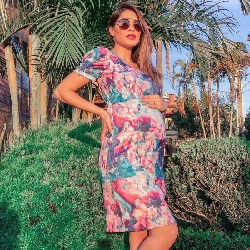 vestido gestantes tie die tamanho único