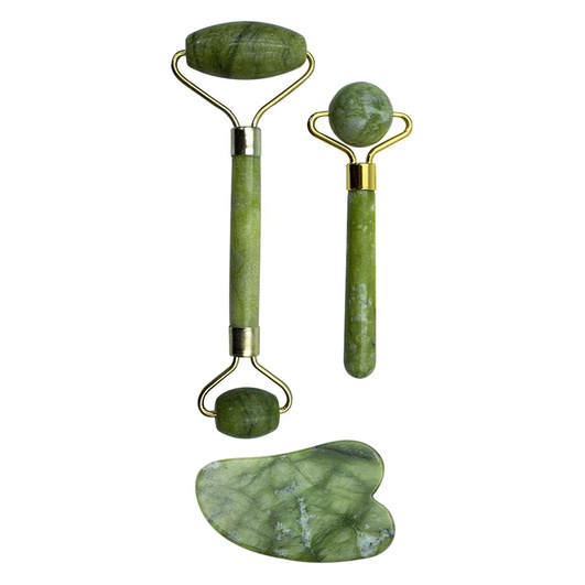 Kit Rolo e Mini Rolo Massageador Facial + Pedra de