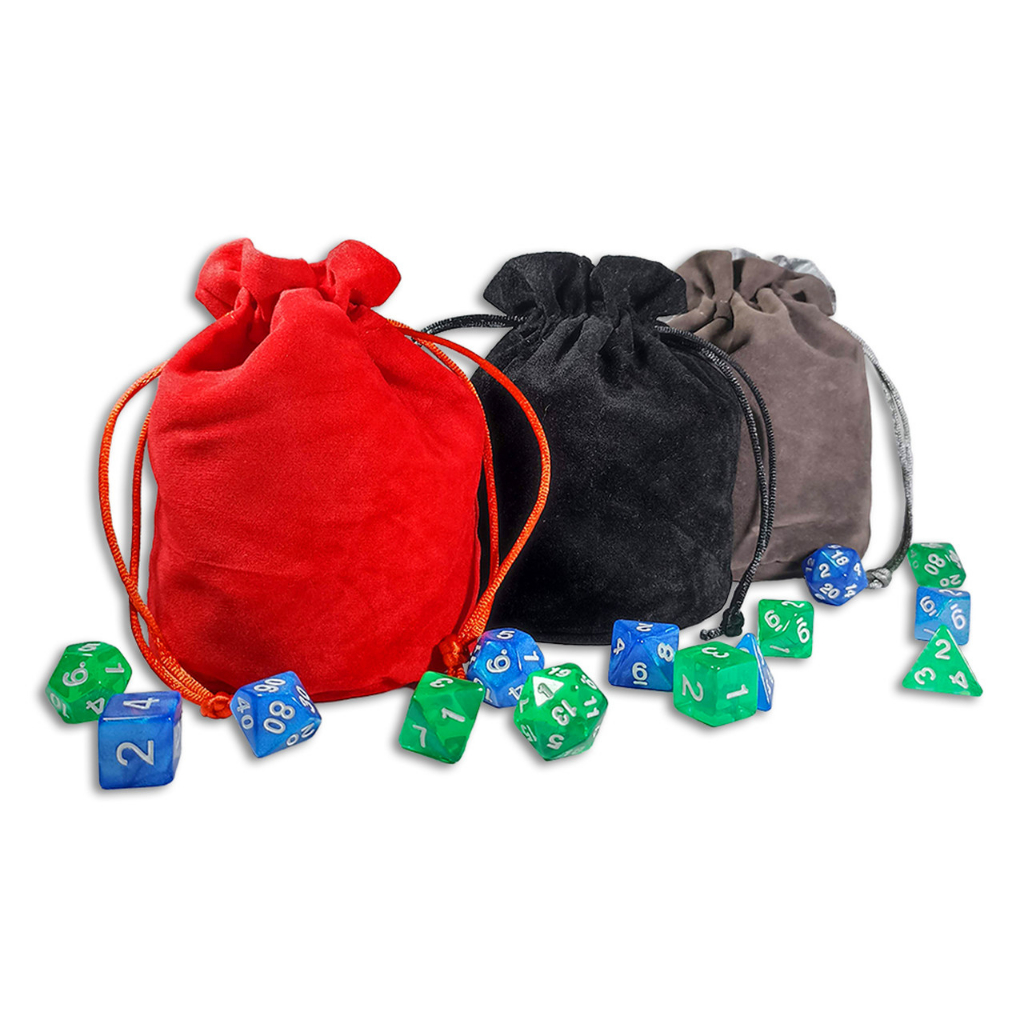 Bolsa Saco De Dados RPG Extra Grande Veludo Comporta 100 Dados Preto Vermelho Cinza Dice Bag DED Pat