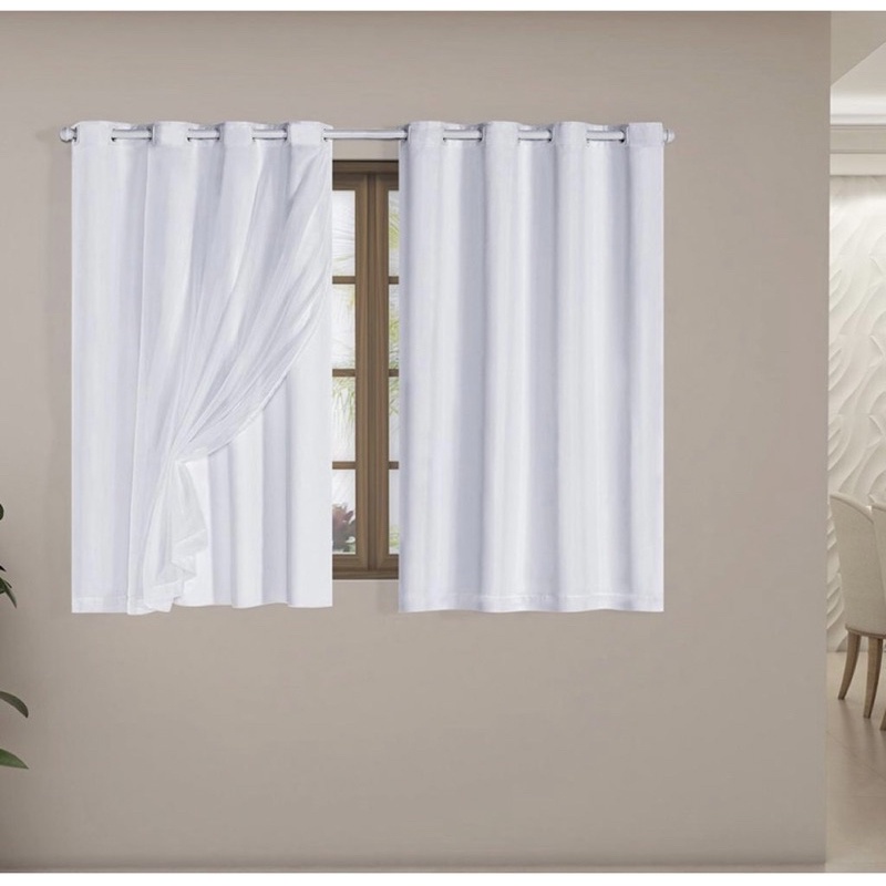 Cortina Blackout Blecaute Uma Unidade/Lado Com Voil Liso Corta 100% Luz Sala Quarto – 1,40m x 1,80m
