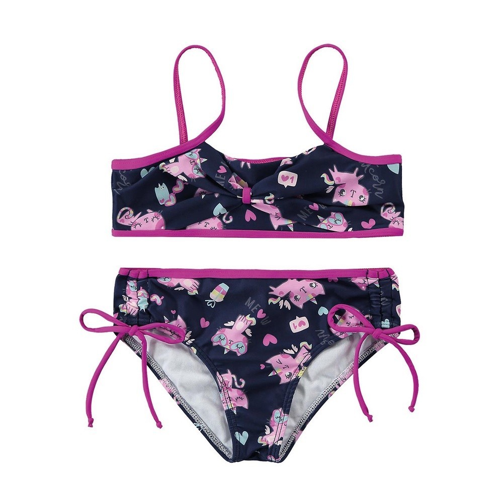 Biquíni com Proteção UV Infantil Feminino Verão Roxo Gatinho Malwee Presente de Natal