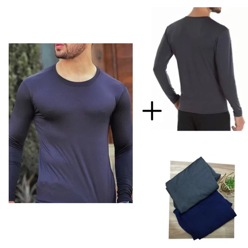 Blusa Térmica Segunda Pele Masculina – Kit 2 unidades: Azul + Cinza