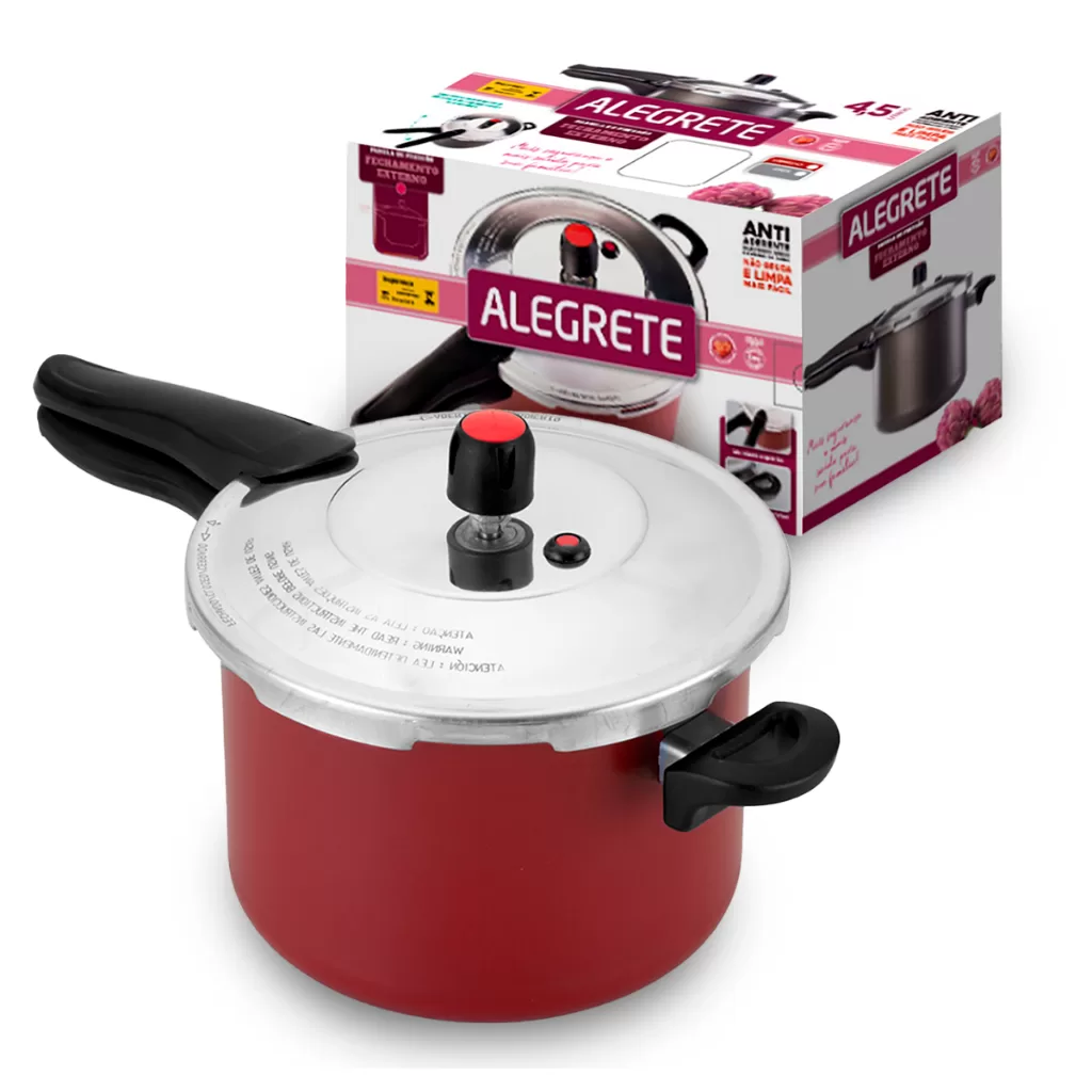 Panela de Pressão 4,5L Antiaderente Fechamento Externo Teflon Cinza Vermelha