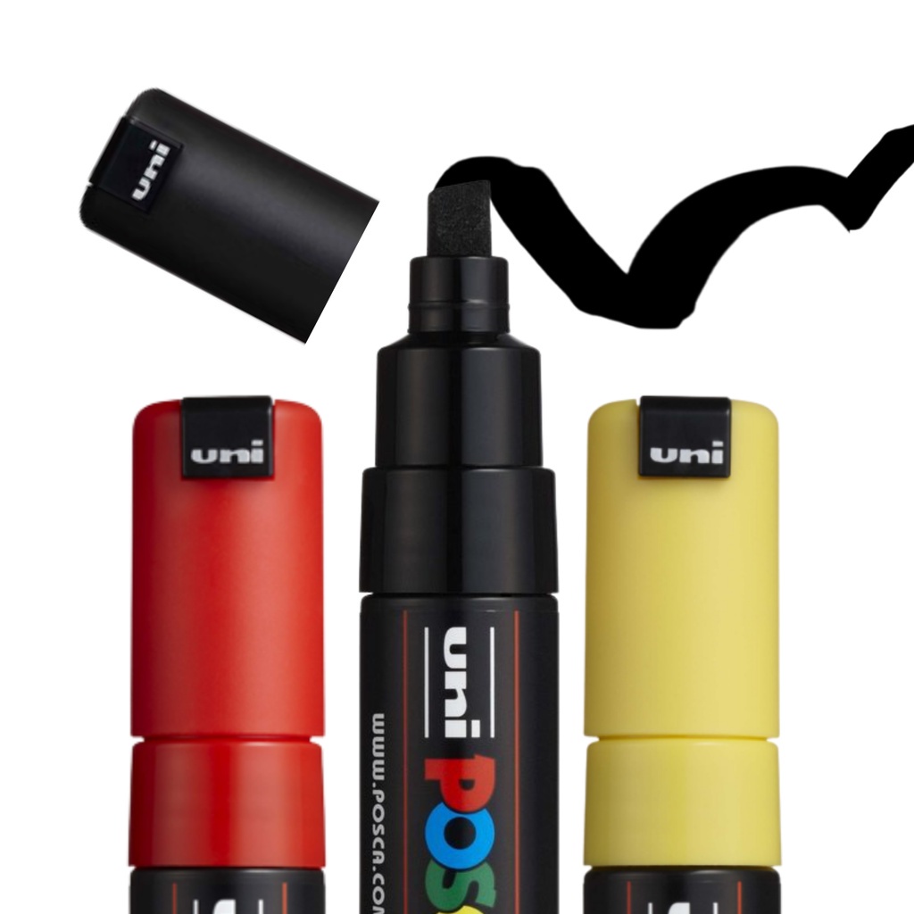 Kit Canetas Posca Pc-8k Preta, Amarela E Vermelha – Uniball