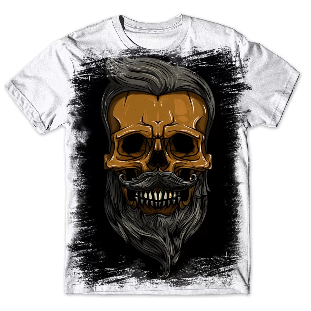 Camisa Camiseta Masculina Caveira Barba Mustache Skull REF 106