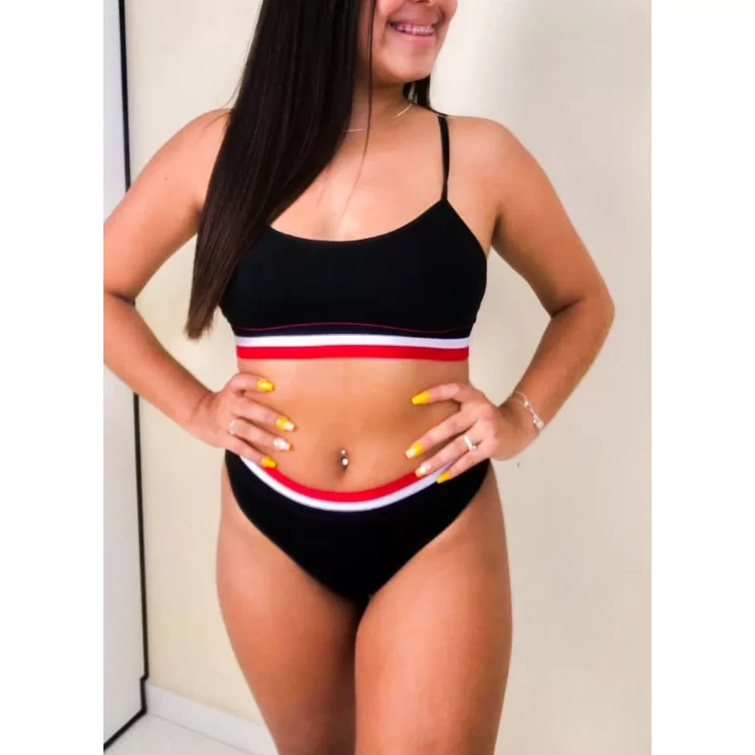 Kit Com 03 – Conjunto Lingerie – Calcinha E Top – Microfibra – Sem Bojo – Feminino Calcinha- Top – D