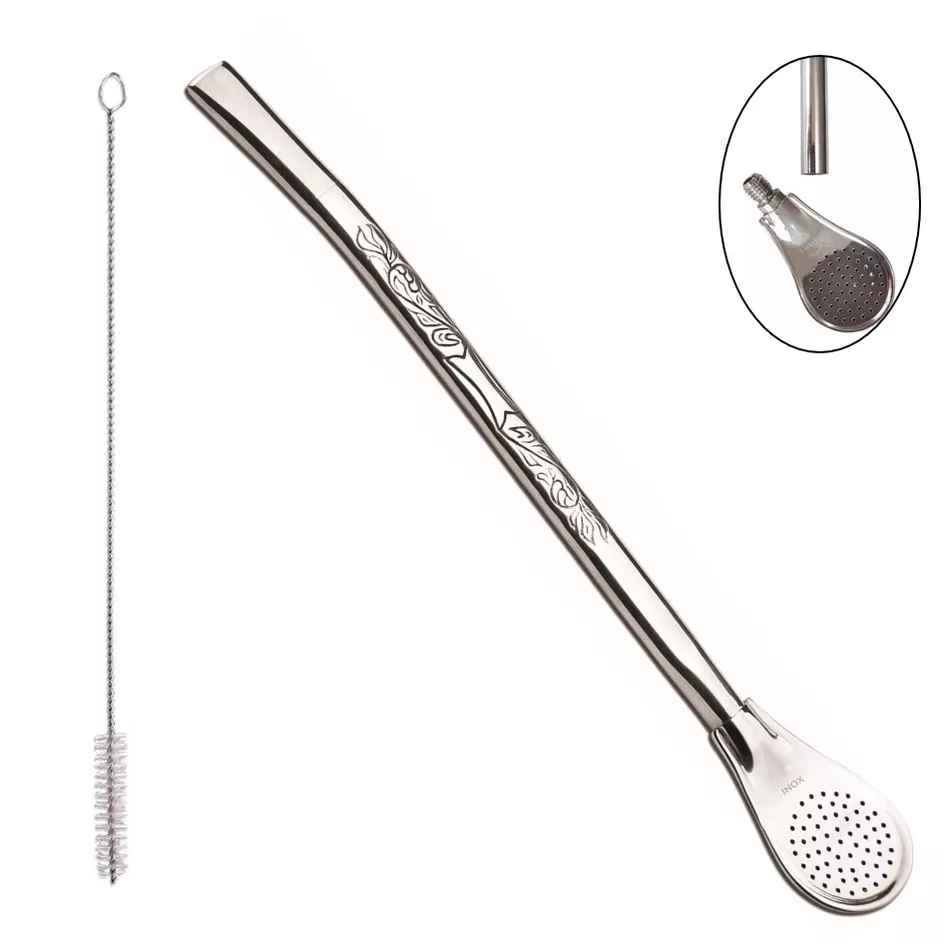 Bomba Chimarrão Tererê Mate 19cm Aço Inox Abaulada Desenho Rosca – 610 Taumer