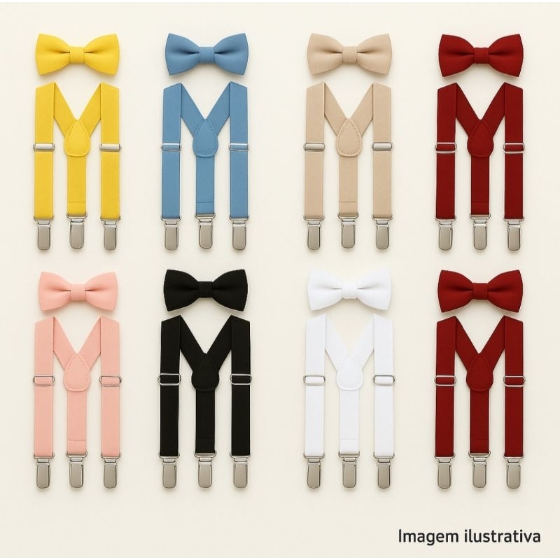 Suspensório e Gravata Infantil Diversas Cores 0 a 8 Anos Festa