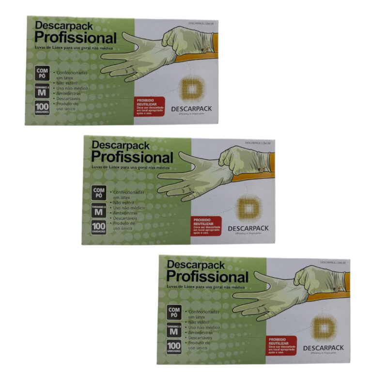 Kit 3 Caixas de Luvas de Latéx Com Pó Descartáv