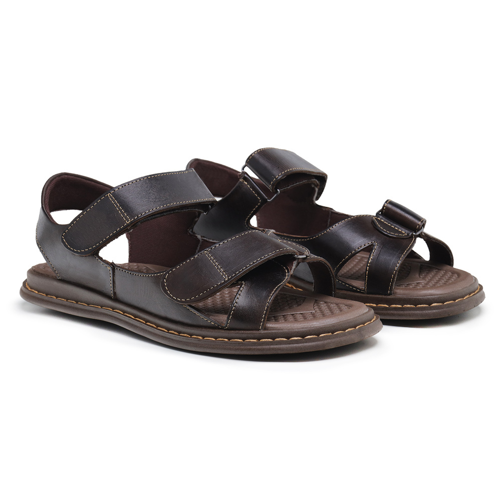 Sandália Ortopédica Masculina Anti Stress Inteira de Couro Legítimo Conforto e Design Moderno