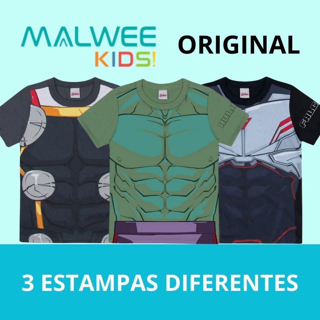 Camiseta Infantil Masculina Vingadores Casual Algodão Malwee Escola Conforto