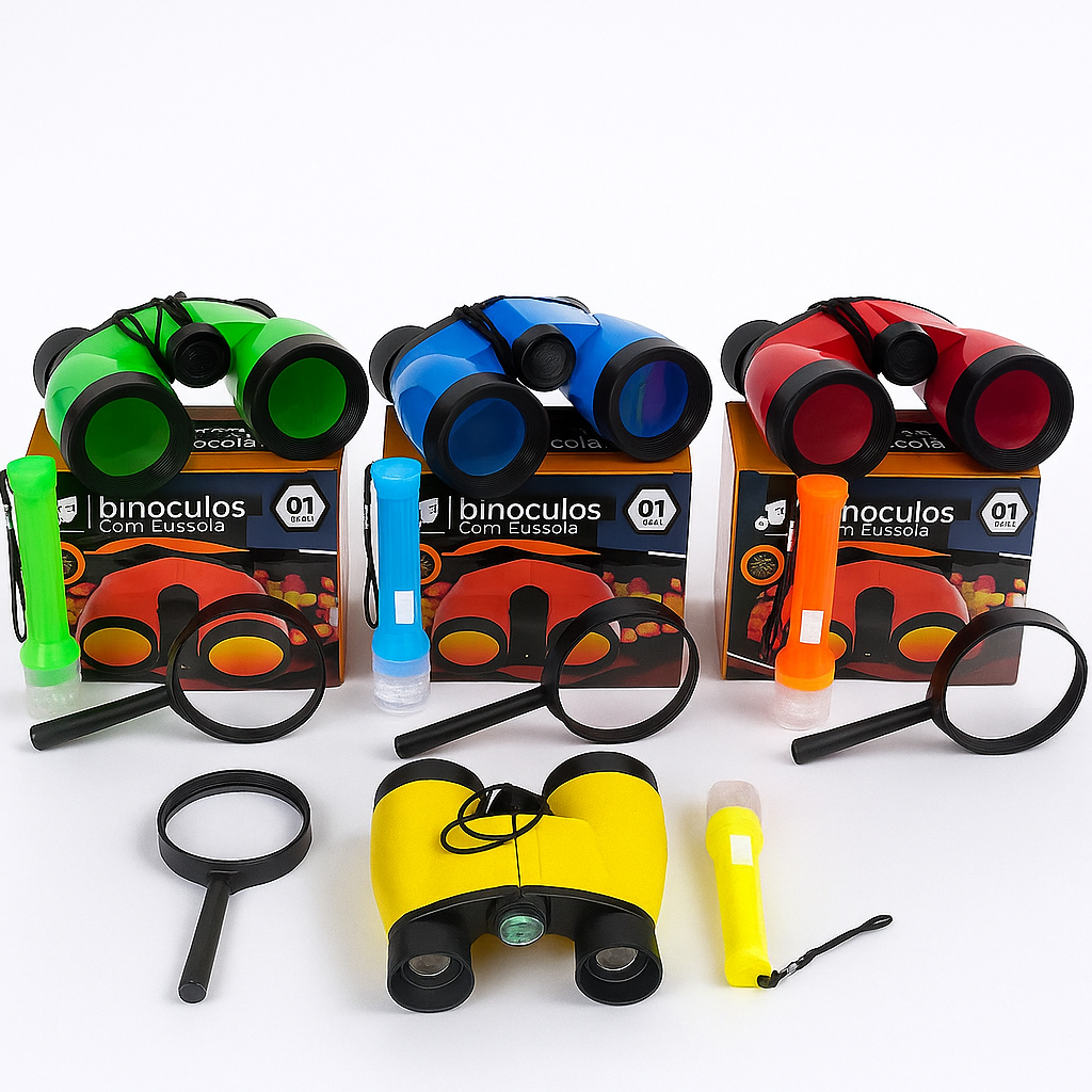 Kit Detetive Binóculos + Lanterna + Lupa infantil Colorido Lembrancinha Festa