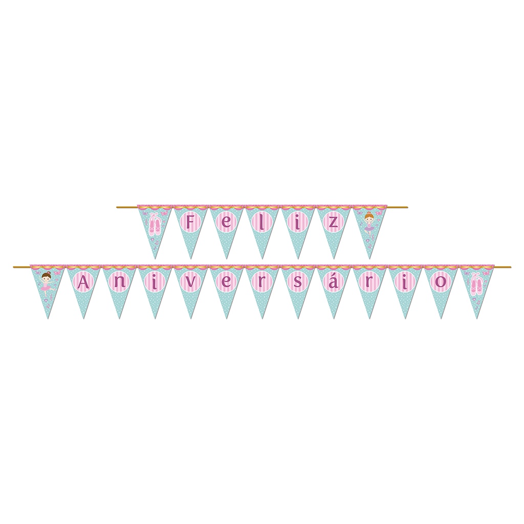 Faixa Feliz Aniversário Bailarina V2 175x13cm Junco 1und