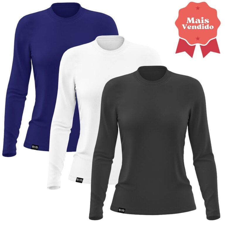 Kit com 3 Camisetas Femininas UV Proteção Solar 