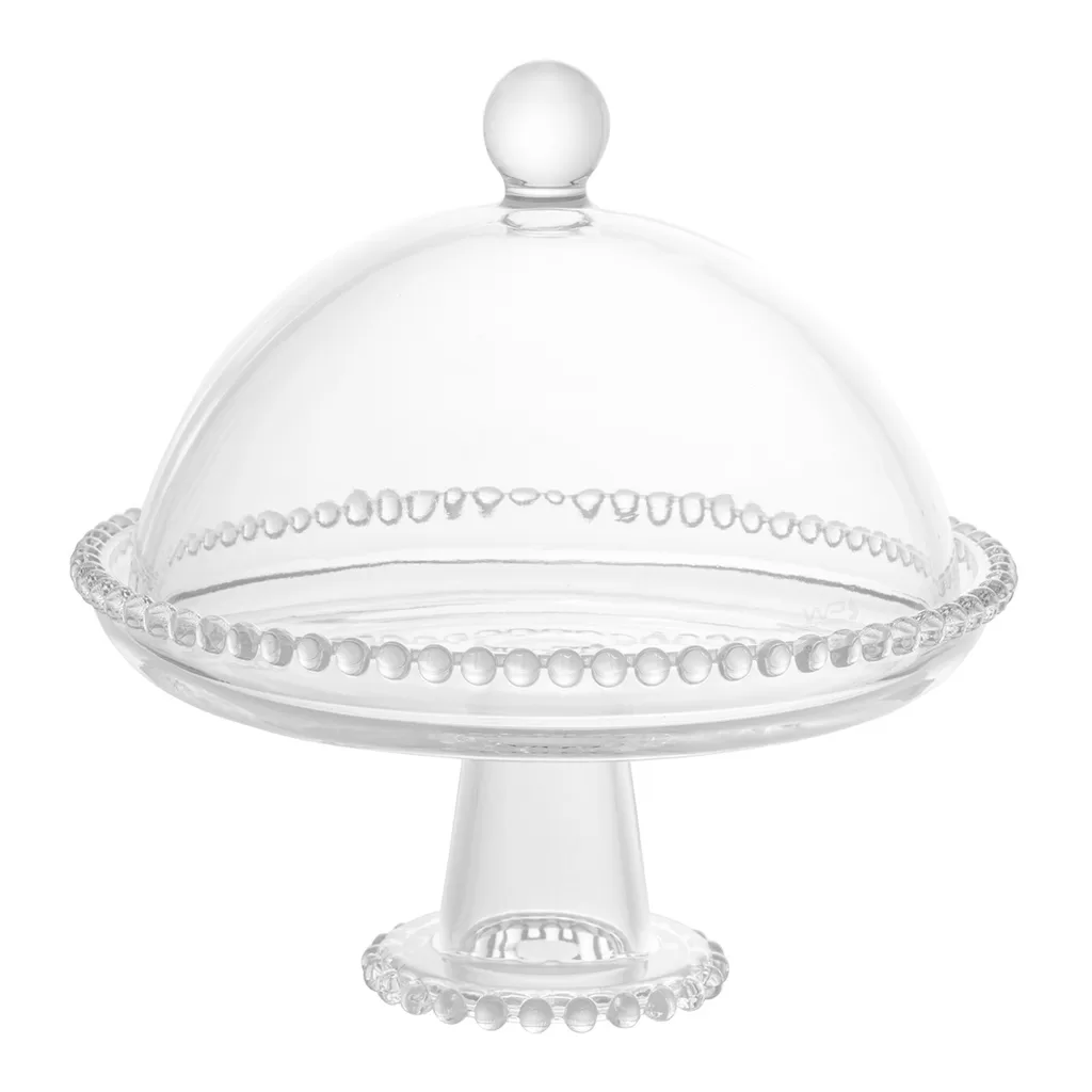 Boleira Transparente De Cristal De Chumbo Com Tampa E Pézinho Pearl Porta Bolos Tortas Cupcake Confe