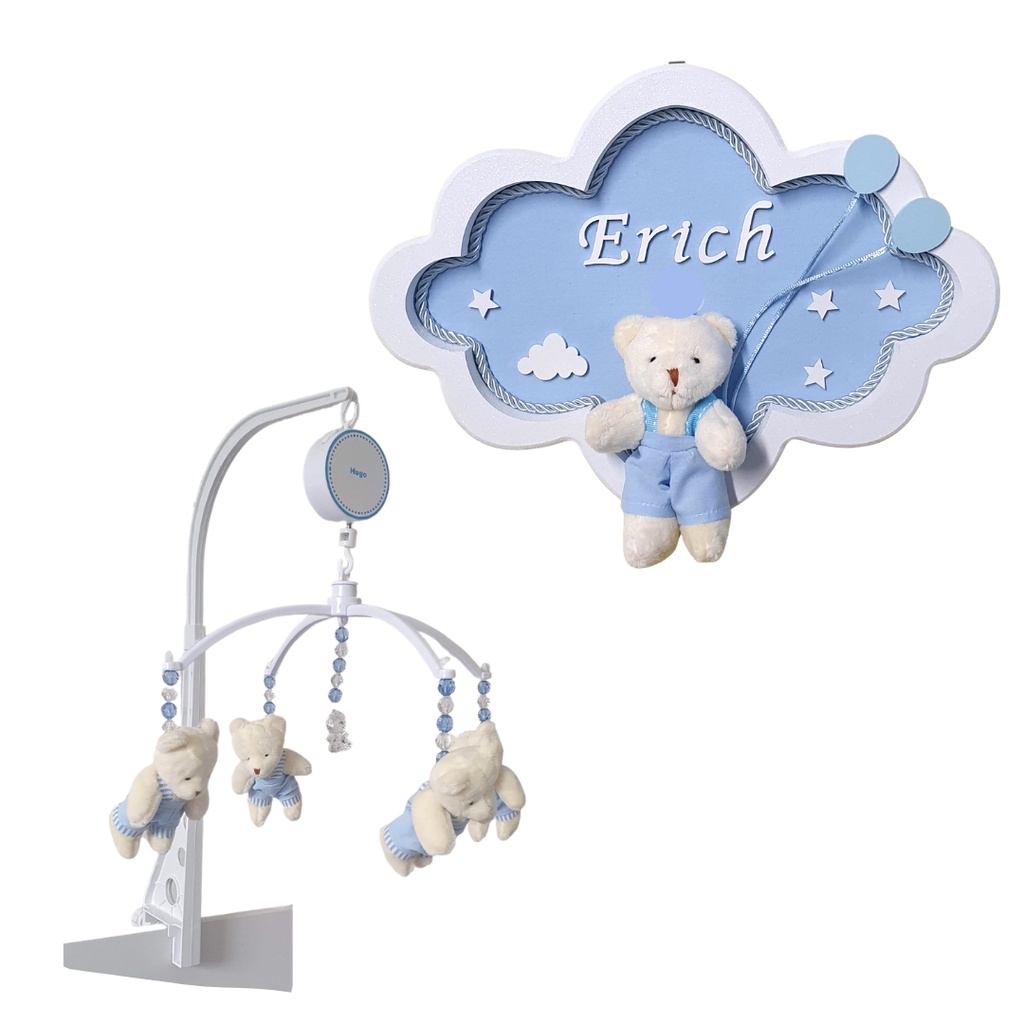 Kit com Mobile para Berço + Porta de Maternidade personalizado com nome do seu bebê