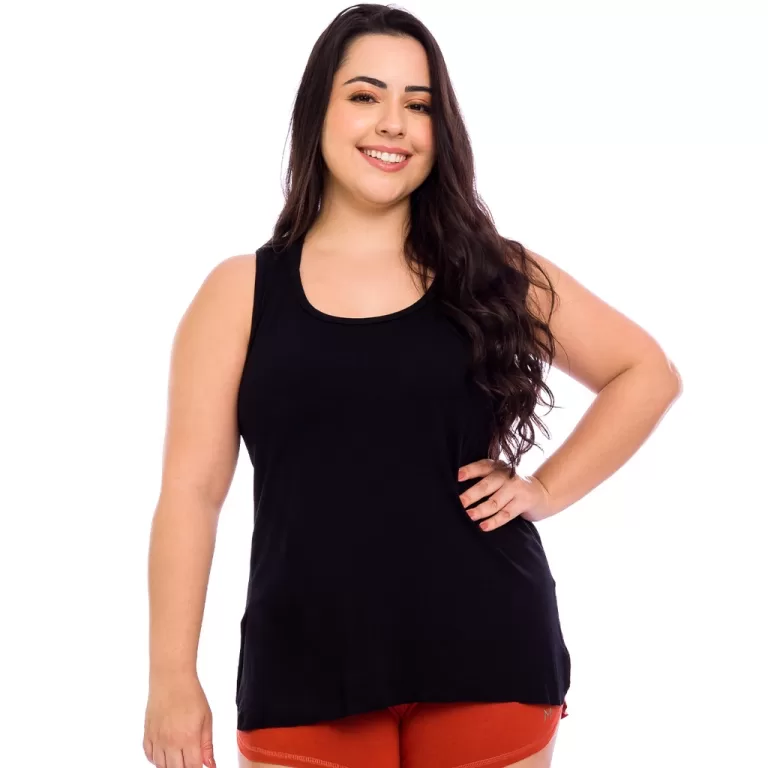 Regata Feminina Liberty Detalhe lateral Preta