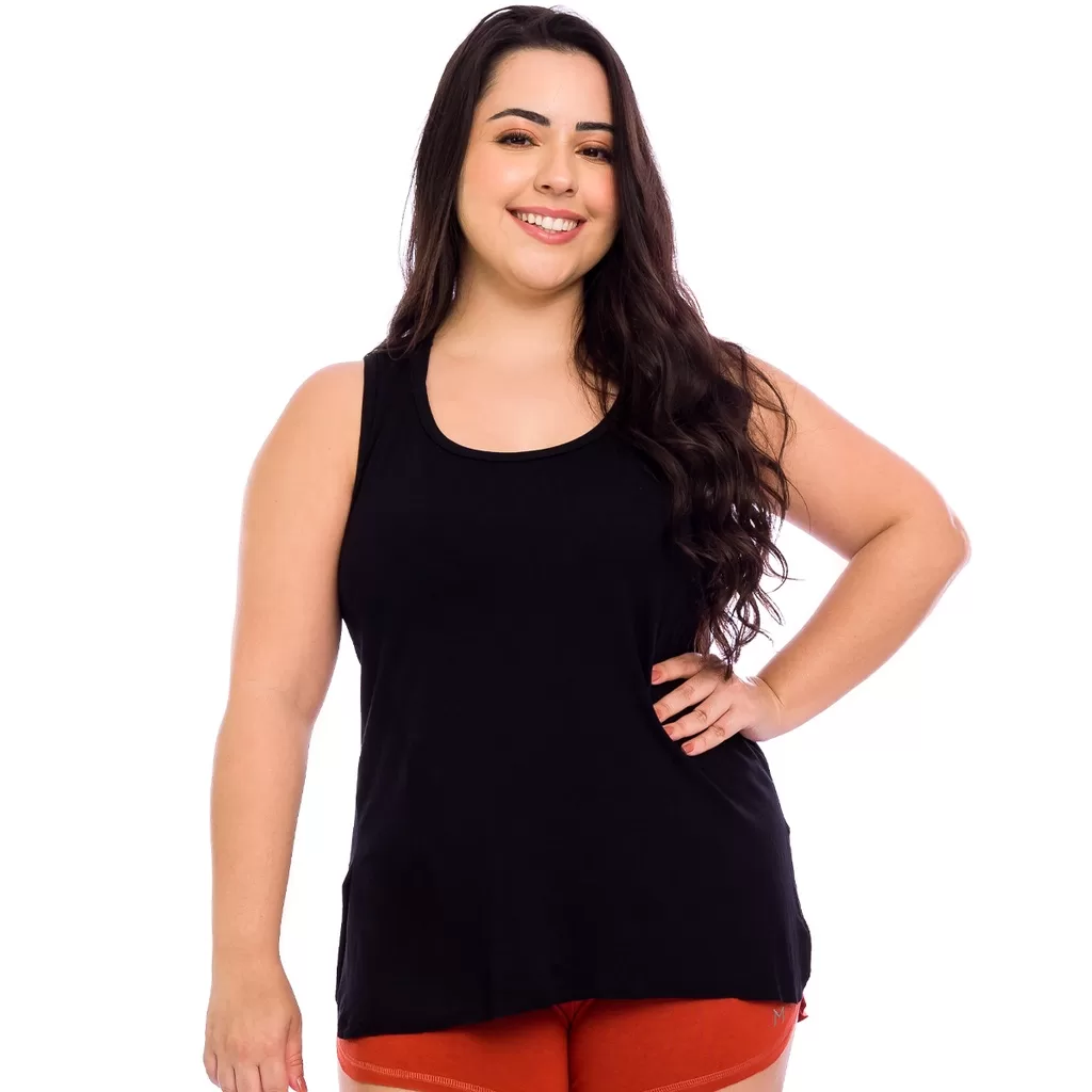 Regata Feminina Liberty Detalhe lateral Preta