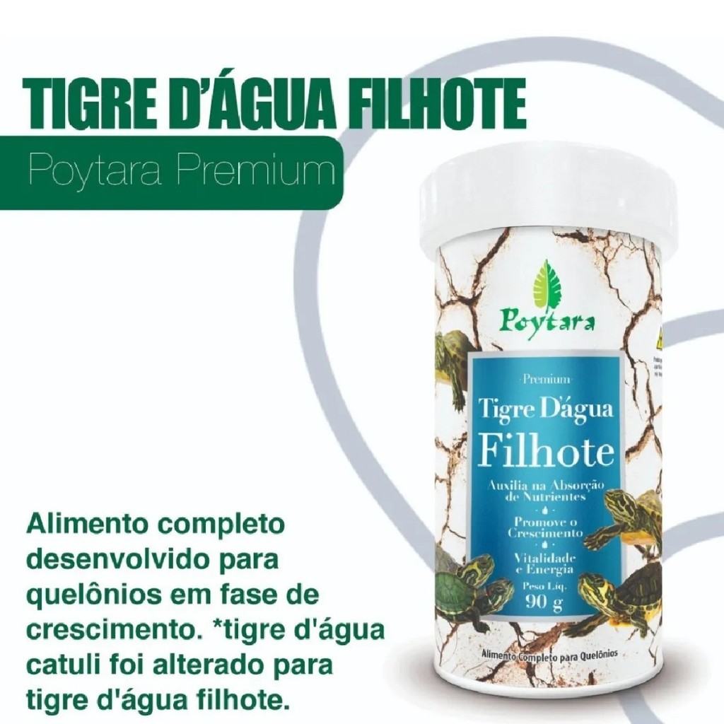 Ração Para Tartarugas Filhotes Poytara Tigre Dágua Pote 90g  Para tartaruga Aquática Filhote