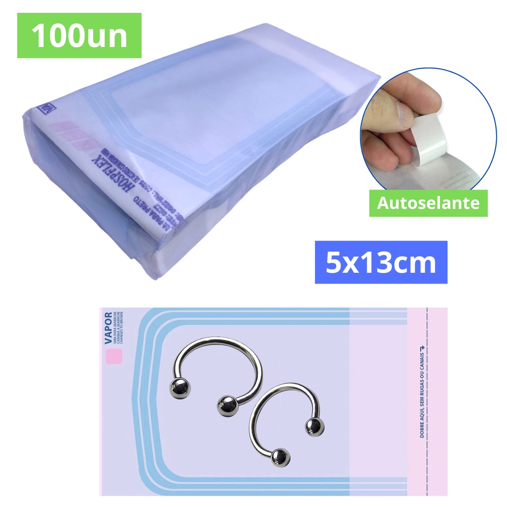 Envelope Esterilização em Autoclave Piercing Limas Brocas Brincos 5×13 100 Unidades