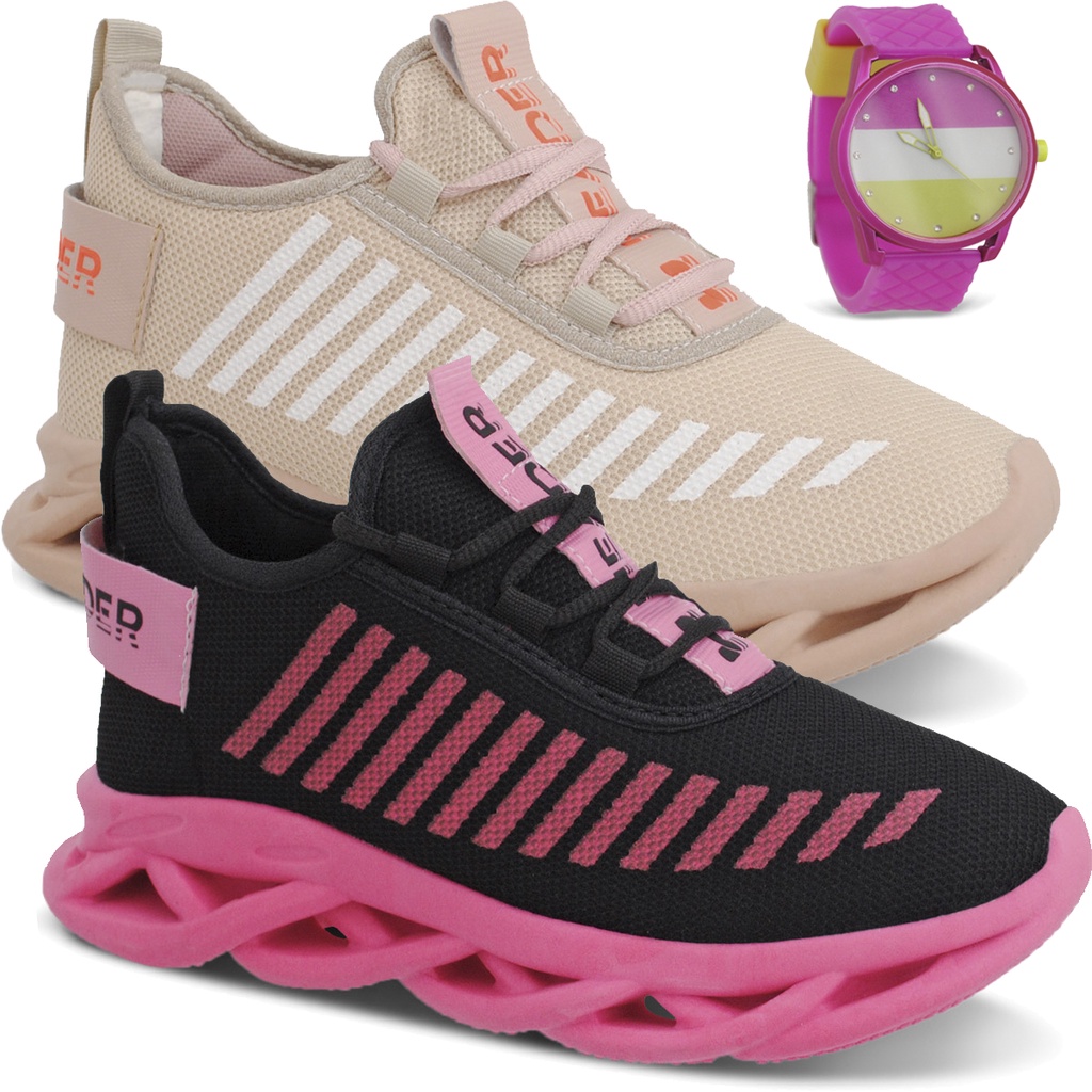 Kit 2 Tênis Feminino Header Infinite Caminhada Academia Corrida Esporte + Relógio
